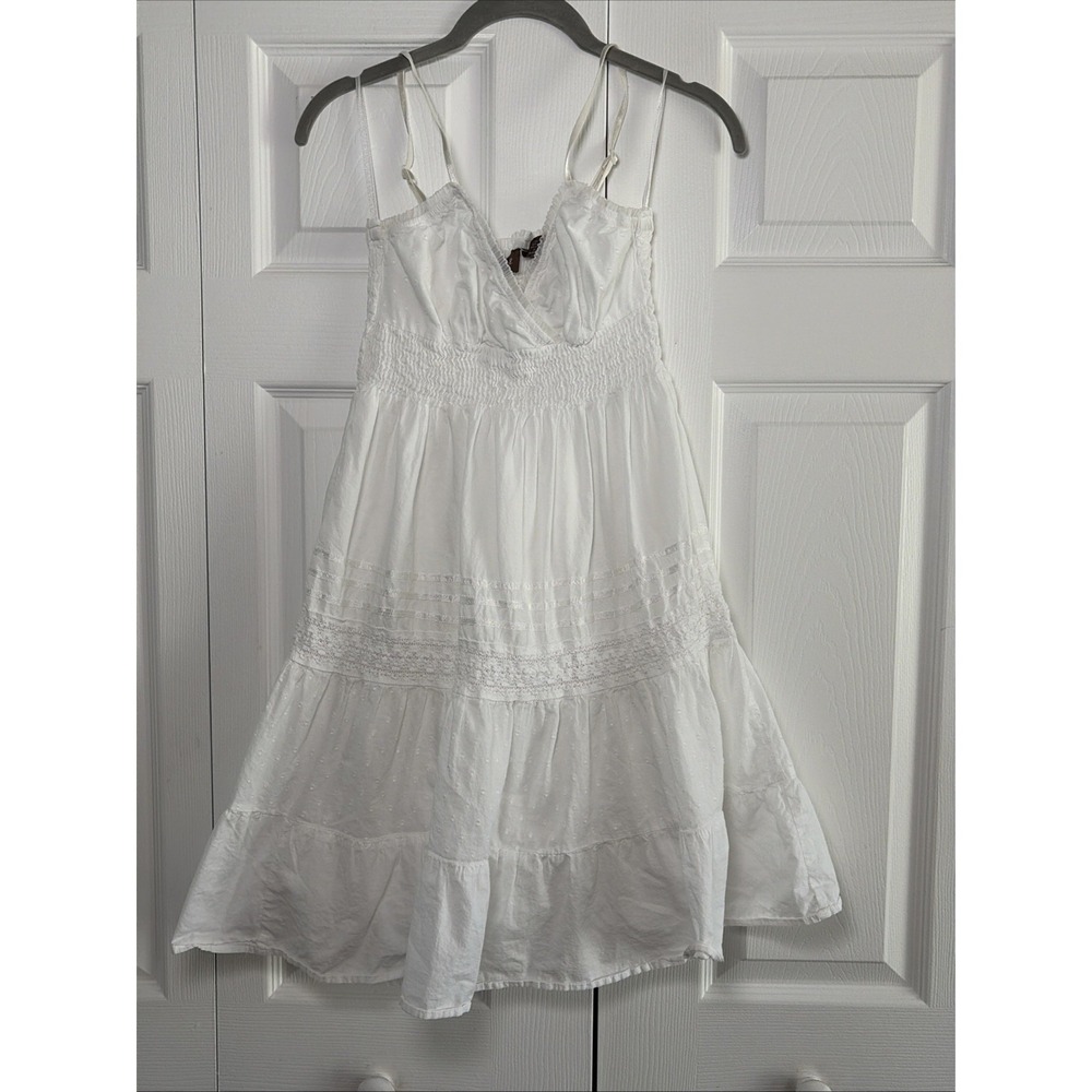 Speechless Swiss Dot Eyelet Tiered Sundress Womens Size S White Boho Cotton Y2K
